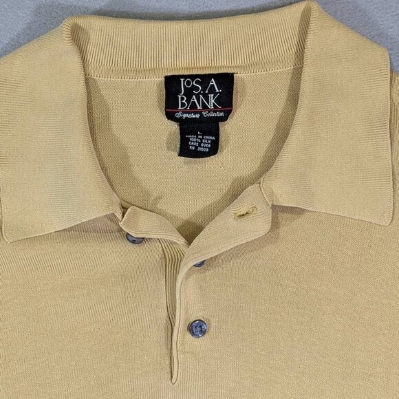 Jos A Bank Signature Collection 100% Silk Pullover Mens Large Gold Collared - Picture 2 of 10